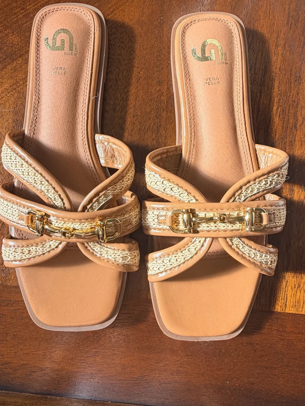 Italian Genuine Leather Raffia Sandals – Size 40